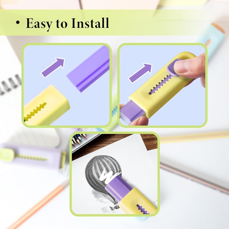 Smilo 4-Color Retractable Erasers - Assorted Fun Colors for Students & Artists, No Smudge TPE Eraser for School Supplies & Creative Projects - Image 3